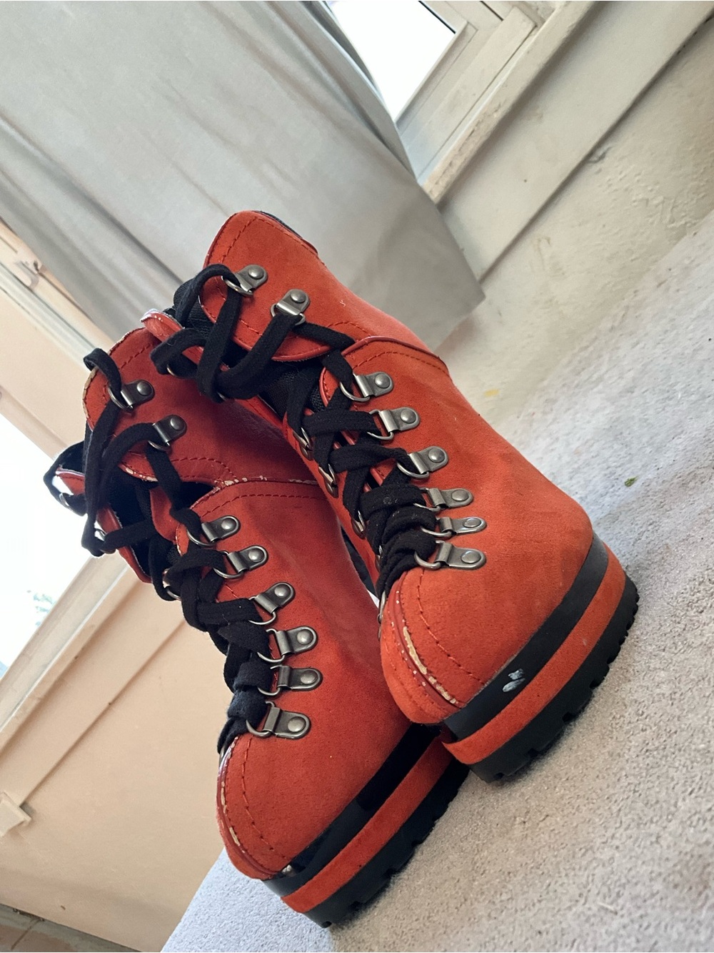 Xhilaration Orange Lace-Up Platform Suede Boots